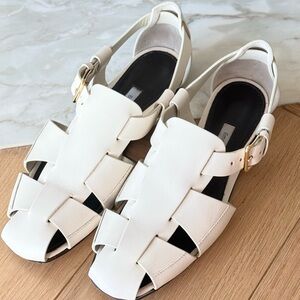 White Sandals with Closed-Toe and Woven Design